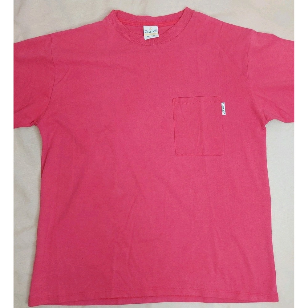 Vintage Red Pocket T Shirt USA Made Union Tag 90s Blank Tee Minimalist Cotton
